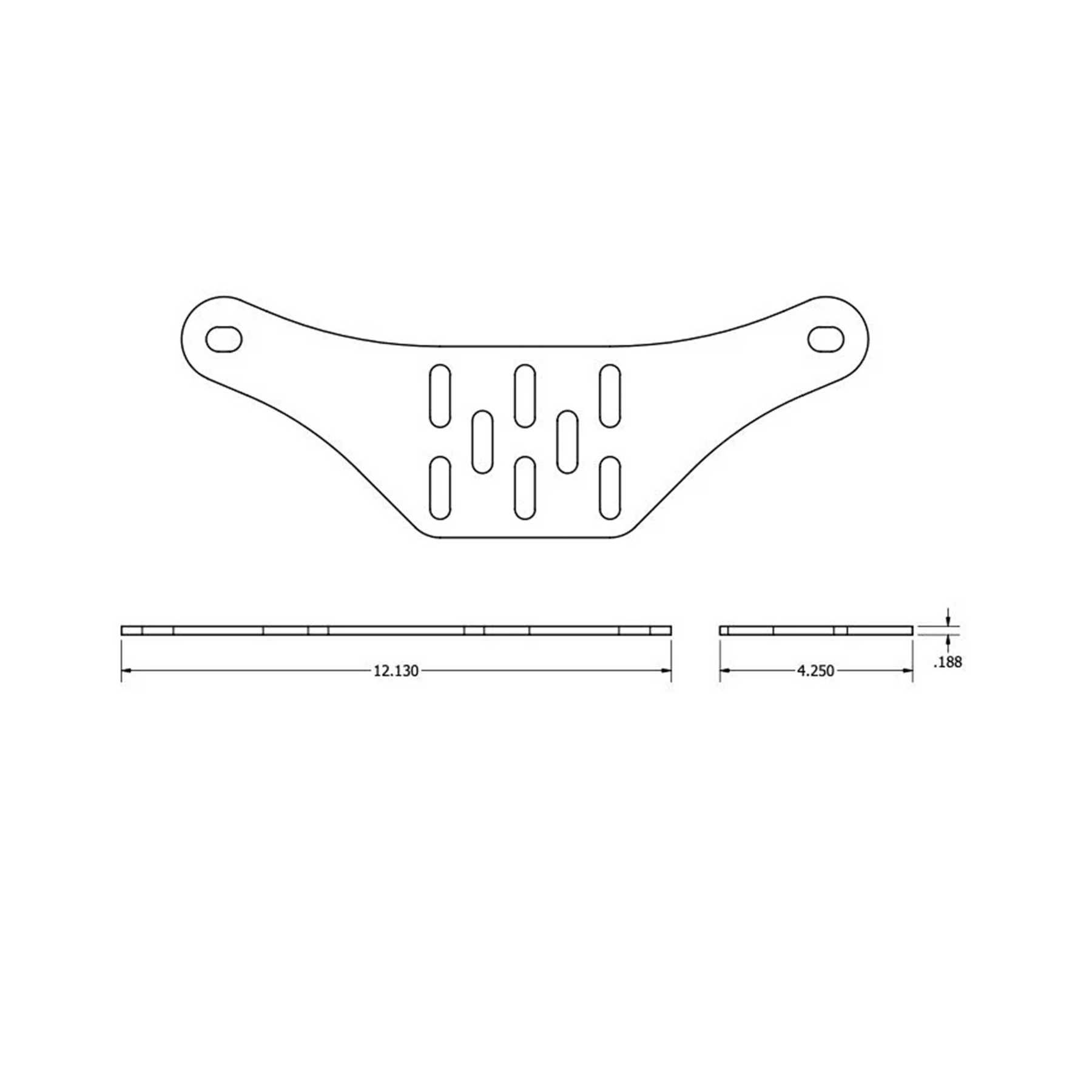 Overland Kitted Flat Roof Rack Mount For MAXTRAX - Line Drawing of Dimensions - Universal fitment with hardware for Rhino Rack Prinsu and Front Runner