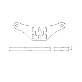 Overland Kitted Flat Roof Rack Mount For MAXTRAX - Line Drawing of Dimensions - Universal fitment with hardware for Rhino Rack Prinsu and Front Runner